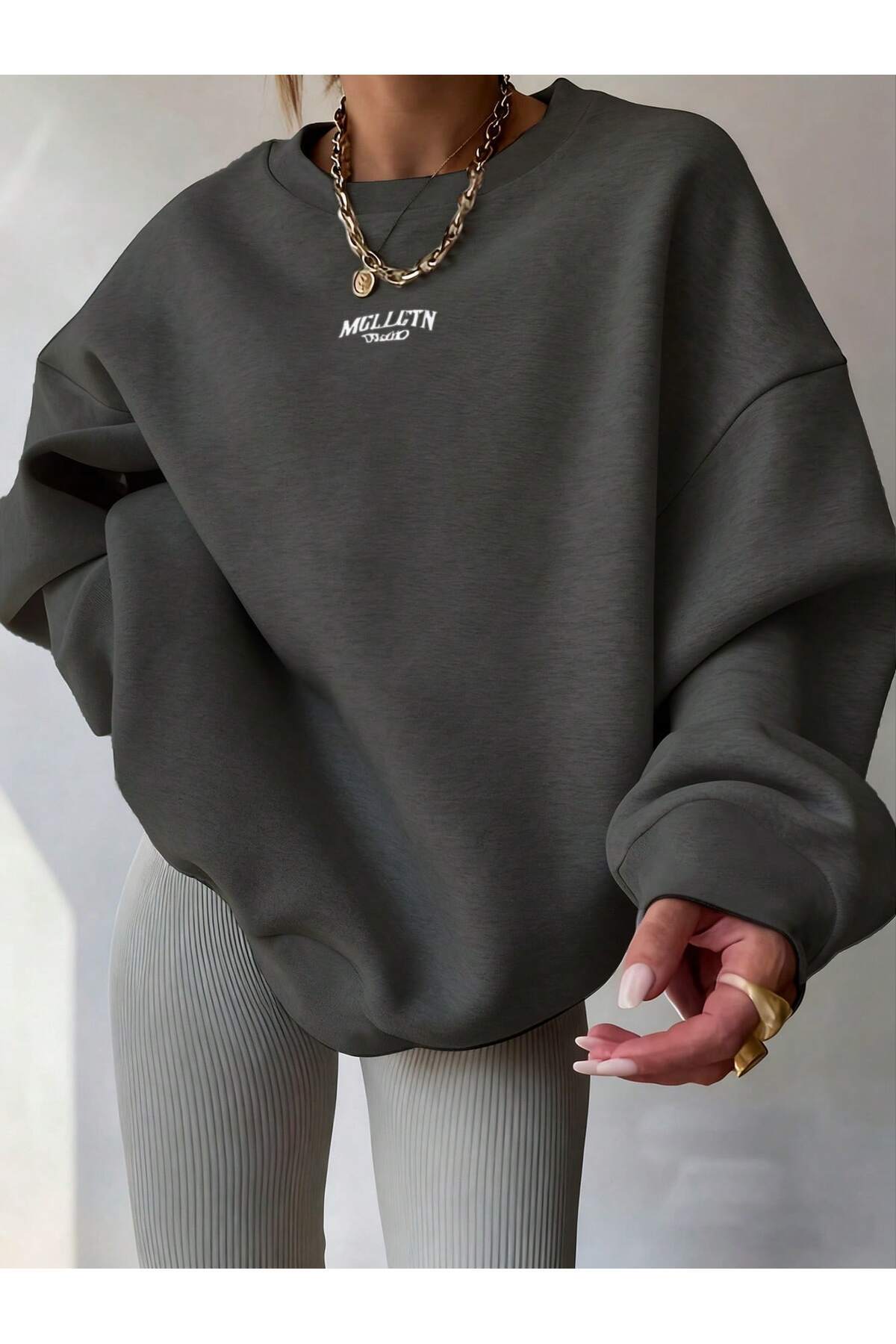 EYAX MODA BASKILI OVERSIZE UNISEX BİSİKLET YAKA SWEATSHIRTS