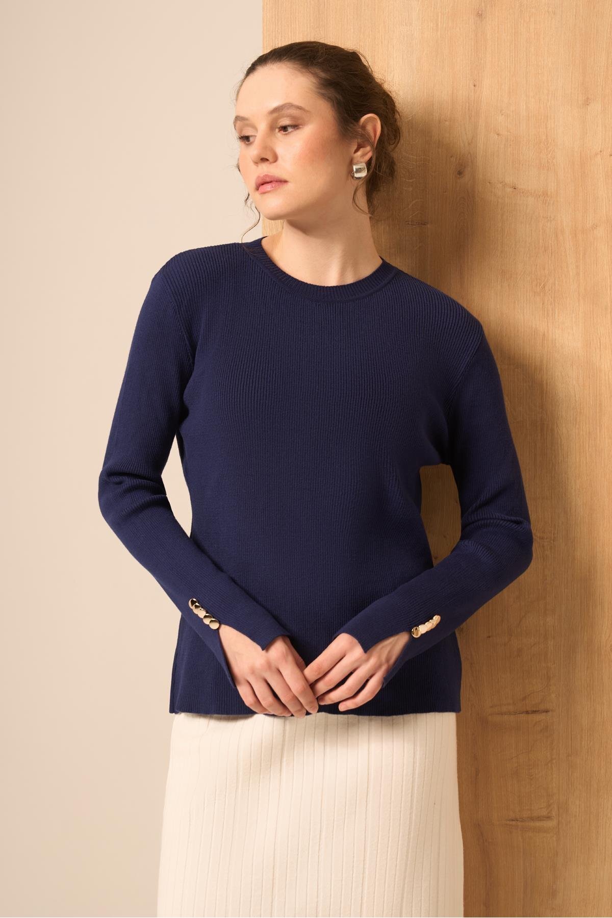 FTZ WOMEN  Düğme Detaylı Kazak Lacivert 25203 - Görsel 4