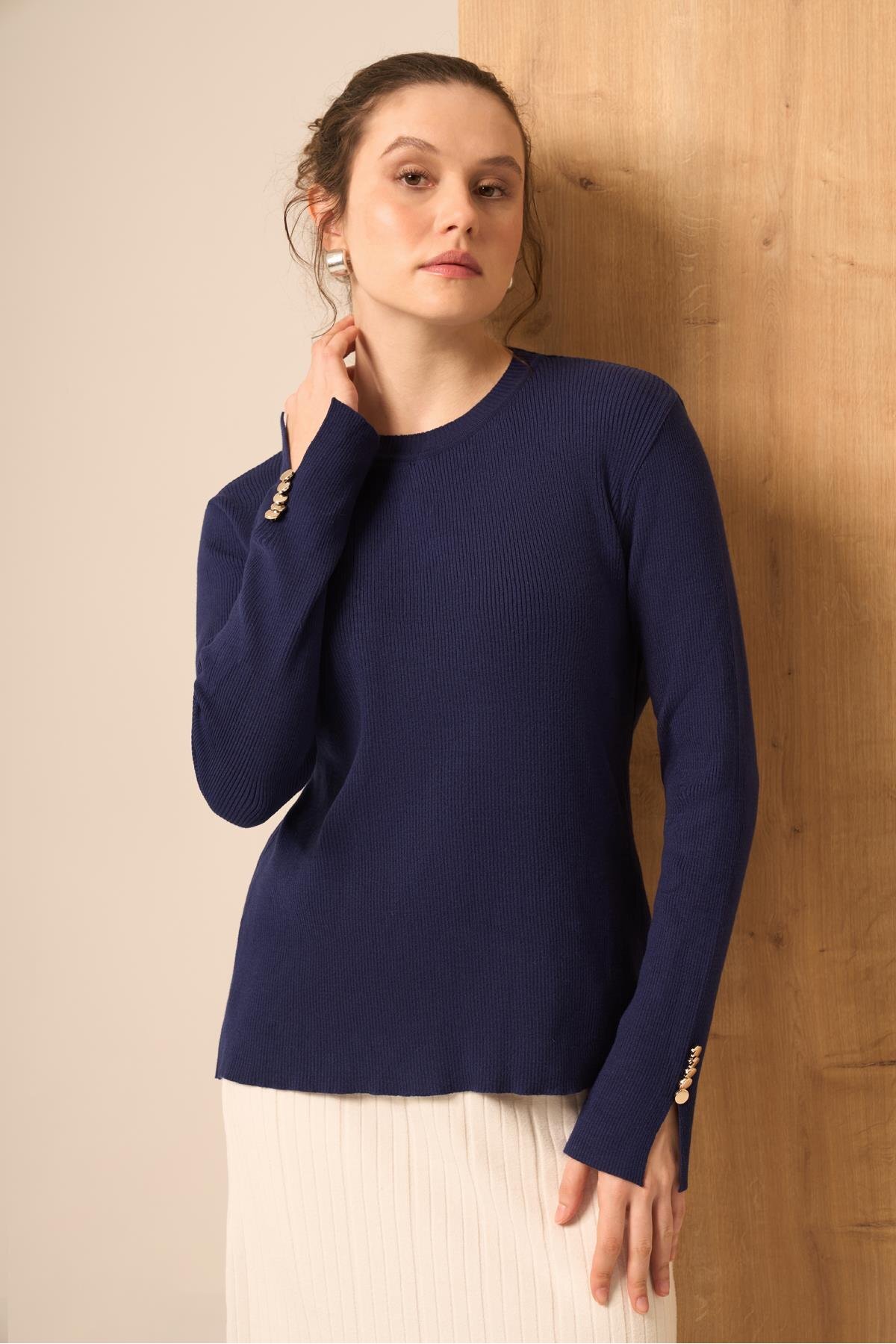 FTZ WOMEN  Düğme Detaylı Kazak Lacivert 25203 - Görsel 3