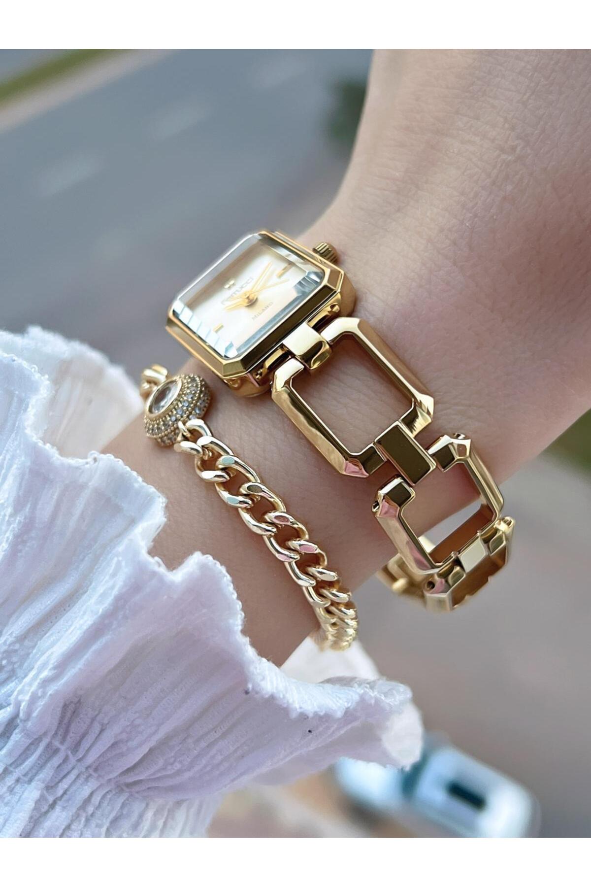 Ferrucci  Küçük Vintage Kasa Çelik Kordon 2 Yıl Garantili 3 Atm Kadın Kol Saati+Bileklik FY.03603.4 - Görsel 4