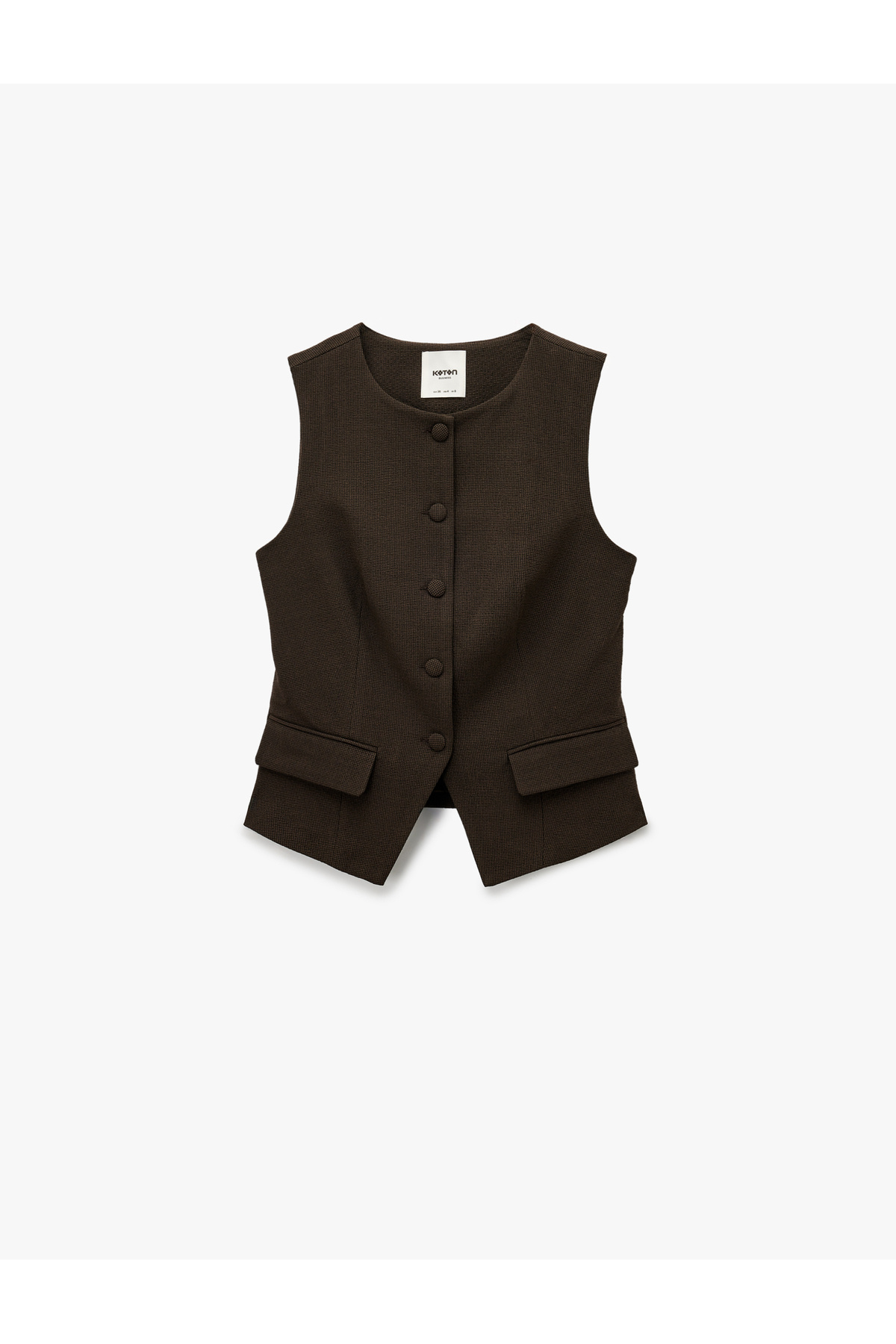 Koton Viskon Karışımlı Cep Detaylı Bisiklet Yaka Düğmeli Kolsuz Yelek