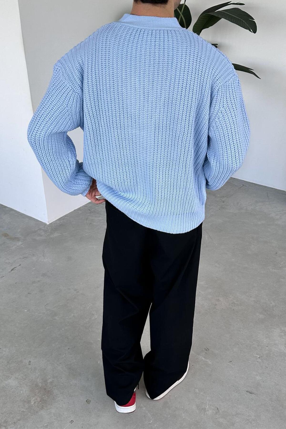 HAFKA  Bebe Mavisi Örgü Detay Triko Hırka - Görsel 7