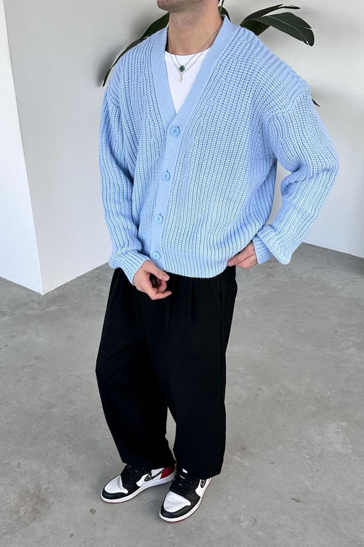 HAFKA  Bebe Mavisi Örgü Detay Triko Hırka - Görsel 6