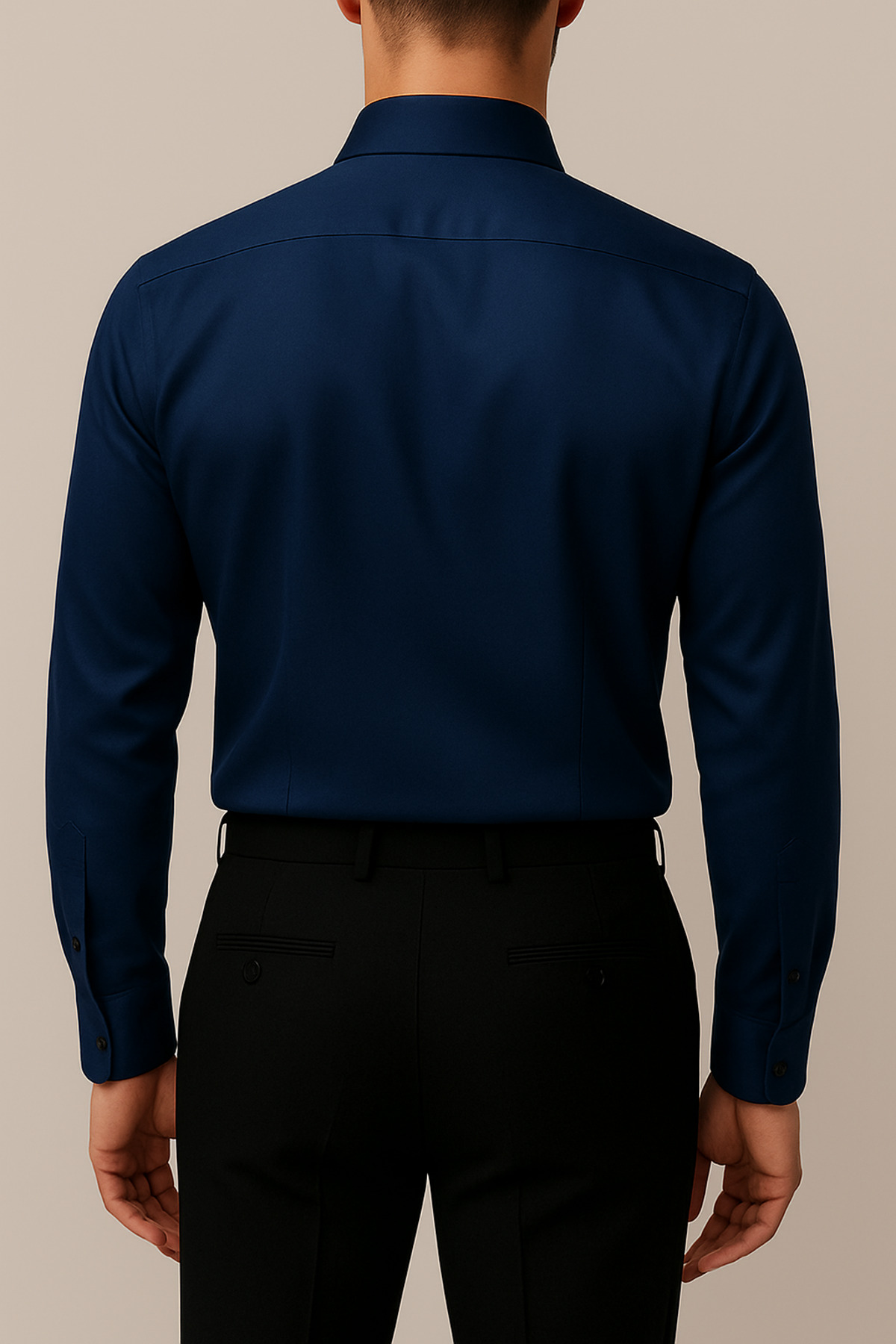 cathe cat  Slim Fit Uzun Kollu Kolay Ütü Teri Emen Nefes Alan Doku Kravatlık Dört Mevsim Lacivert Erkek Gömlek - Görsel 3