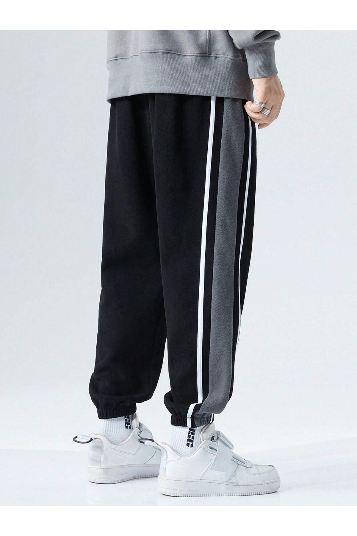 De Carte  Erkek Strip Garni Detay 2li Paket Siyah + Gri Jogger Eşofman Altı - Görsel 4