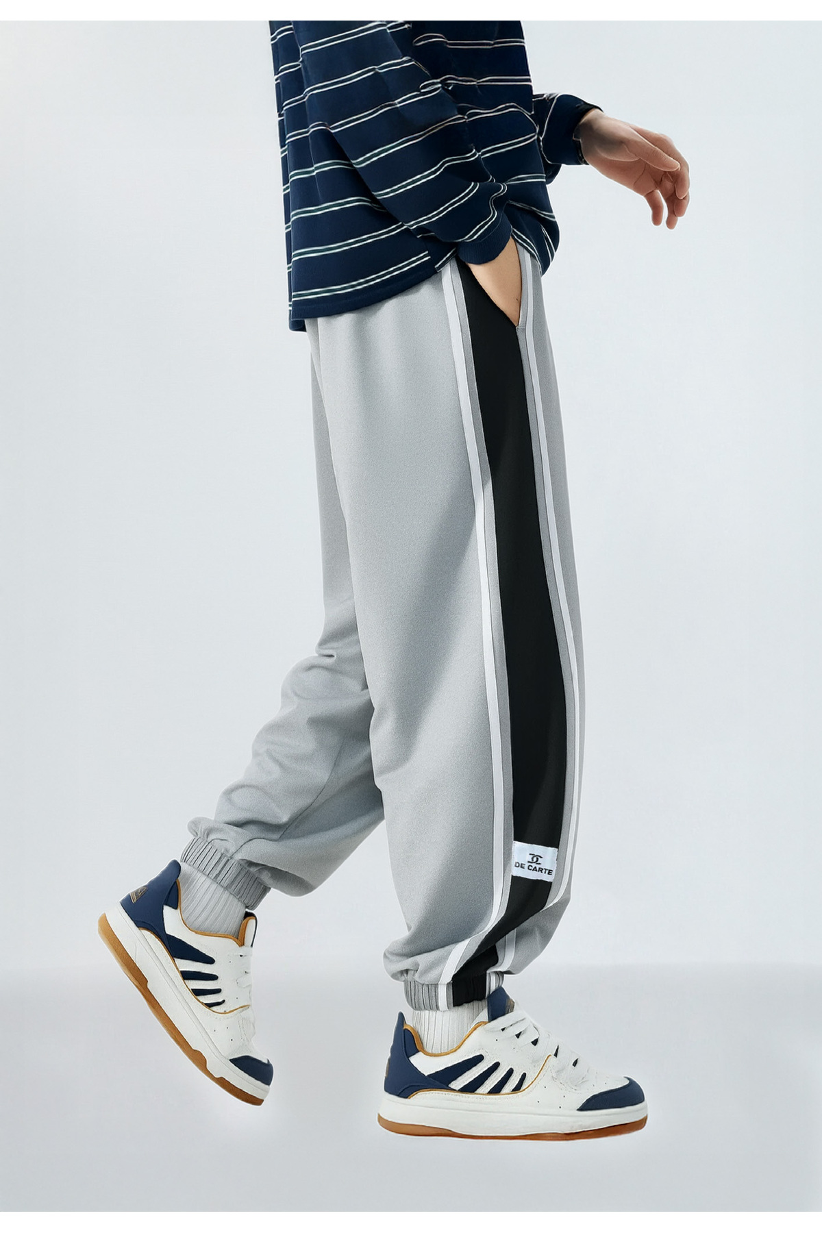 De Carte  Erkek Strip Garni Detay 2li Paket Siyah + Gri Jogger Eşofman Altı - Görsel 5