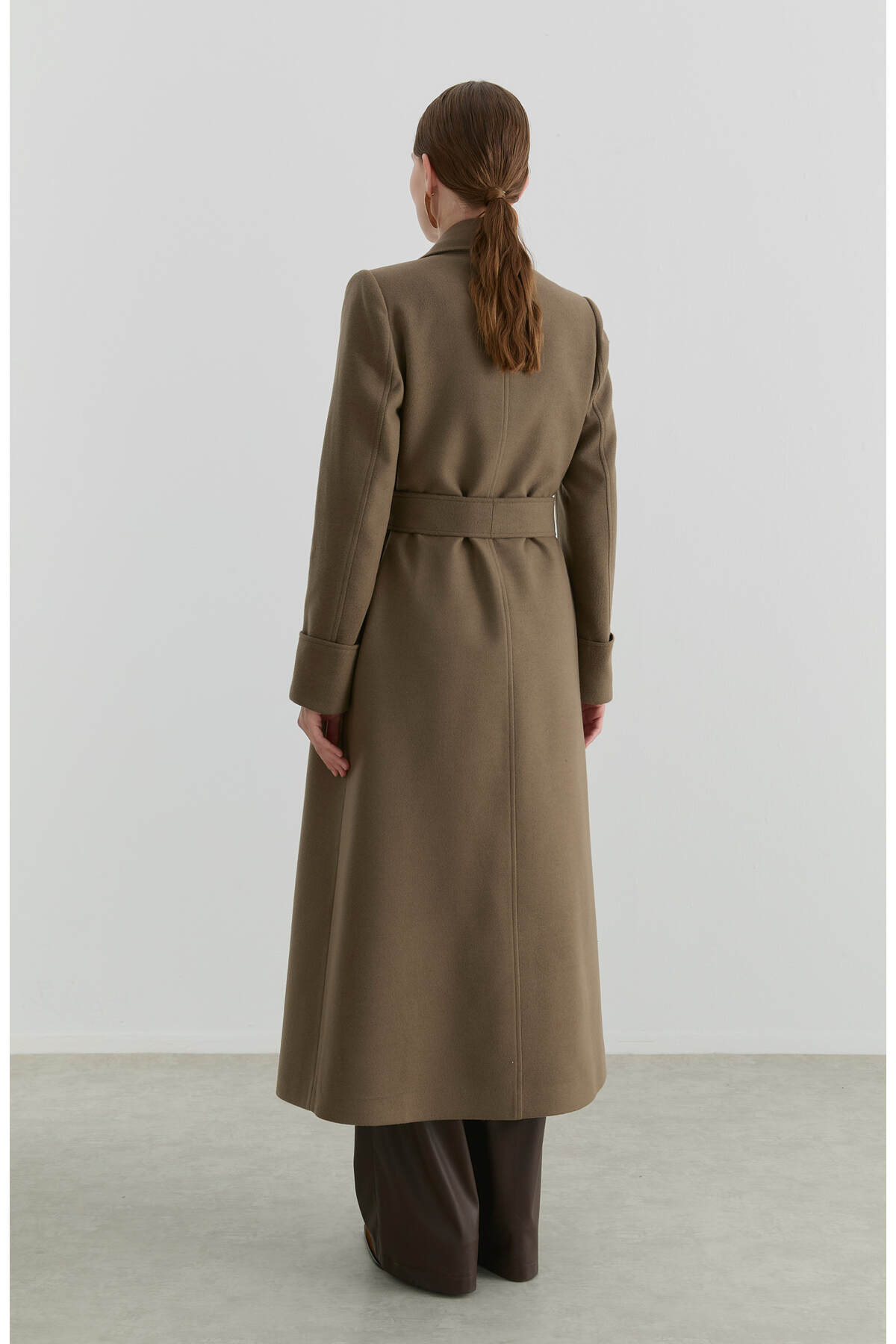 Fatma Atasoy  Kuşaklı Vizon Kaşmir Maksi Kaban - Görsel 7