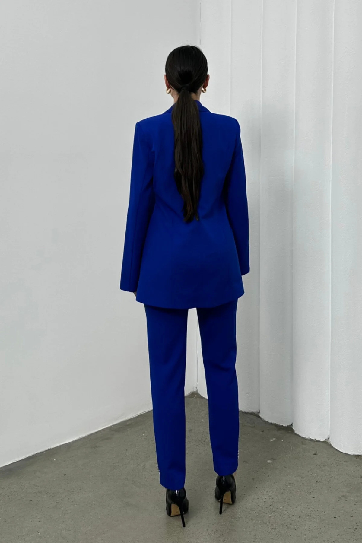 Women's Two-Piece Straight-Leg Blazer & Trousers Set SAX - Görsel 8