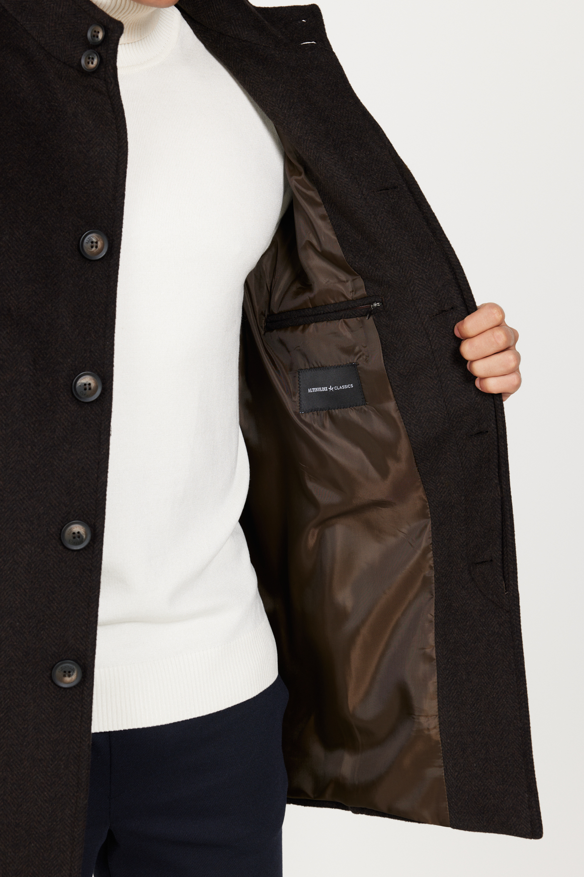 Altınyıldız Classics  Erkek Kahverengi Standart Fit Normal Kesim Dik Yaka Desenli Yünlü Palto - Görsel 6