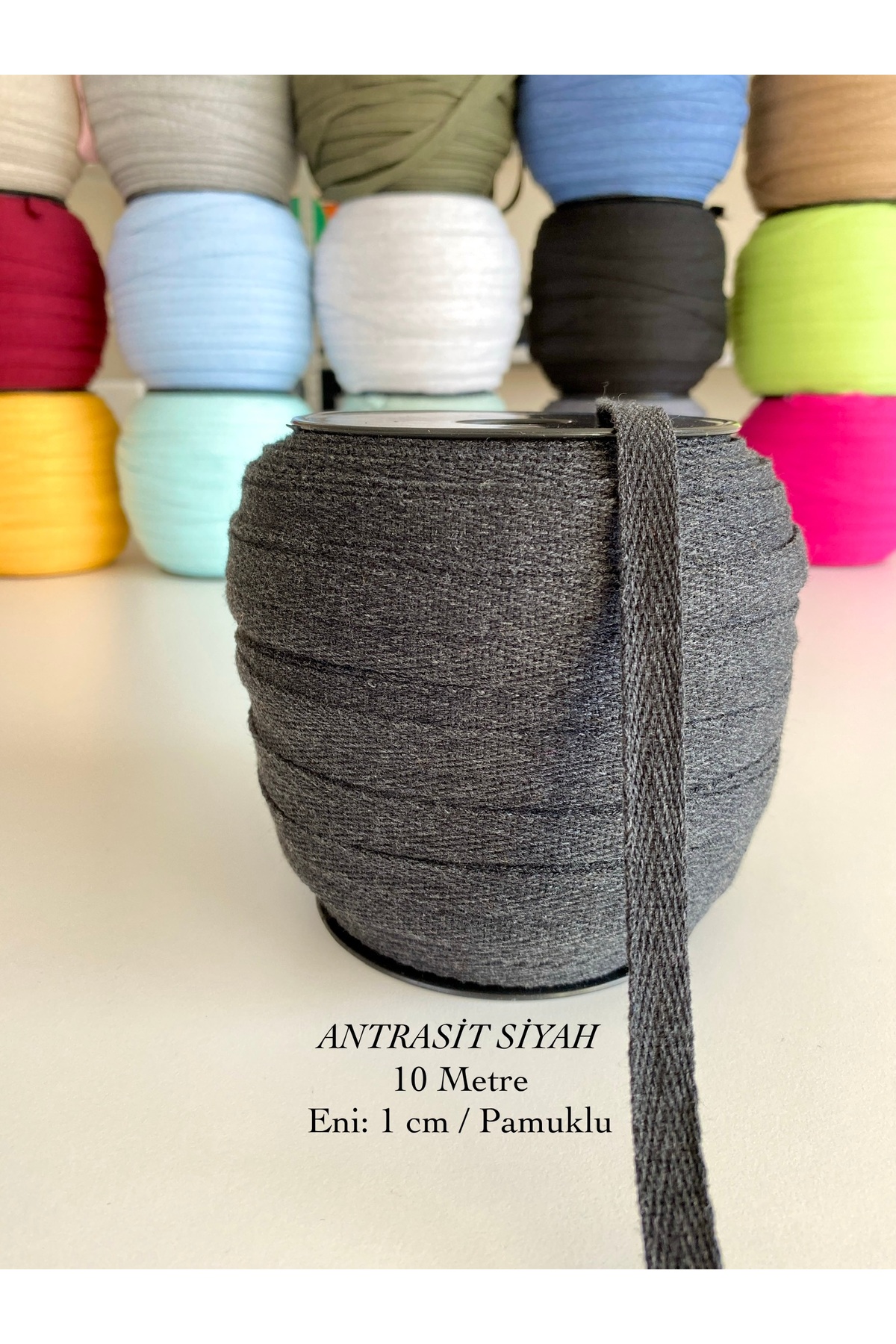 10 Meter Width 1 Cm Anthracite Black Cotton Narrow Weave-Herringbone Piping-Ribbon- Extrafor -Seam Sealer