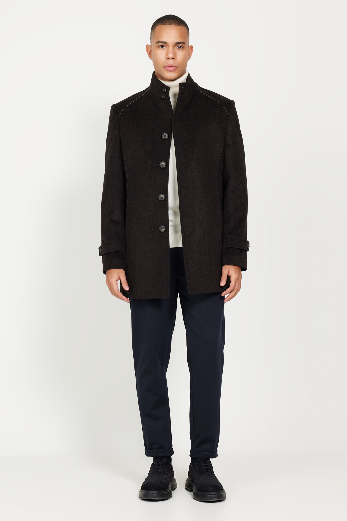 Altınyıldız Classics  Erkek Kahverengi Standart Fit Normal Kesim Dik Yaka Desenli Yünlü Palto - Görsel 2