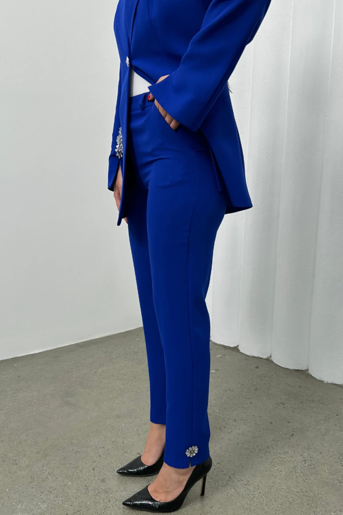 Women's Two-Piece Straight-Leg Blazer & Trousers Set SAX - Görsel 7