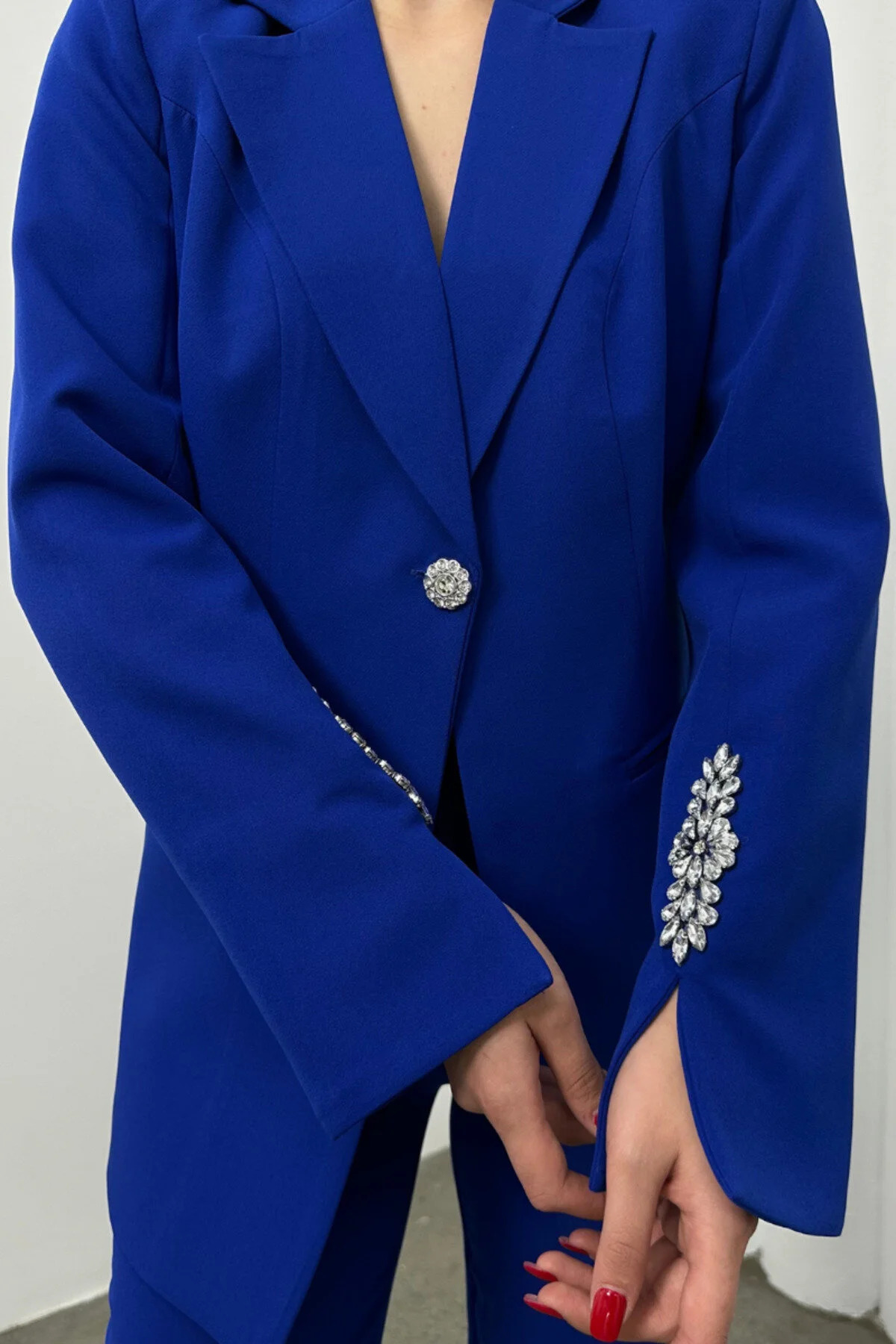 Women's Two-Piece Straight-Leg Blazer & Trousers Set SAX - Görsel 6