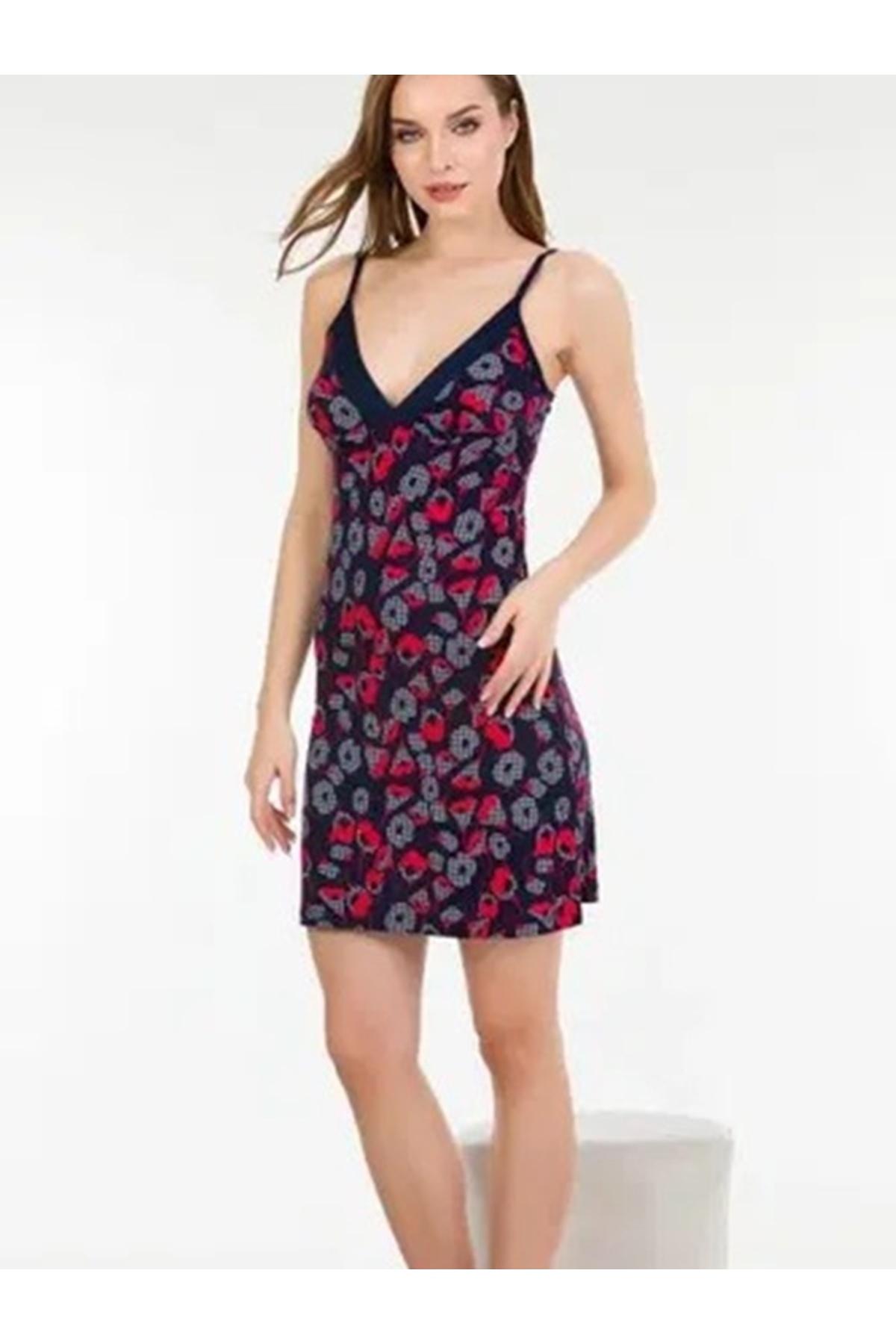 aynora Kadın Askılı Yaka Dijital Baskı Penye Gecelik