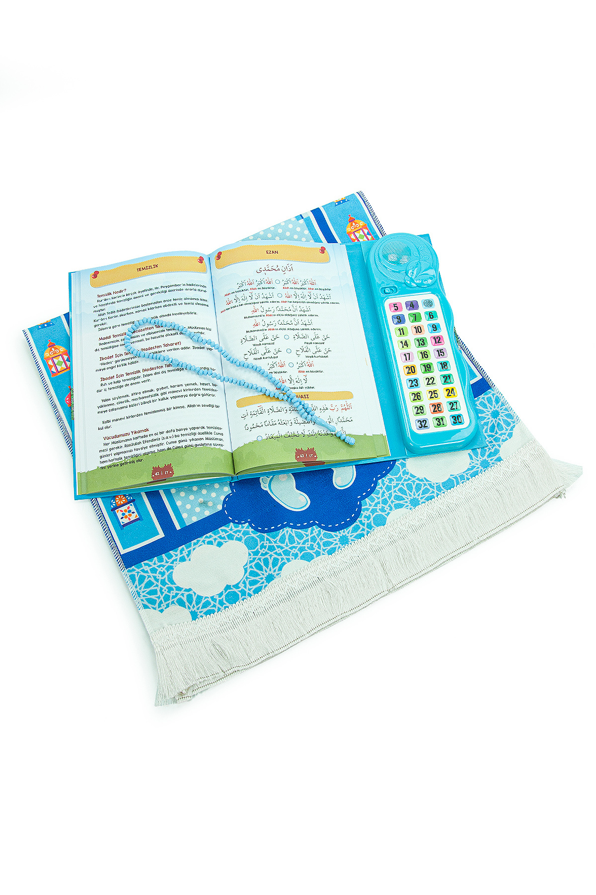 ihvan online Namaz Öğreten Sesli Cihazlı Kitap Tesbihli Oğlumun Çocuk Seccade Seti fotoğrafı 4 (önizleme)