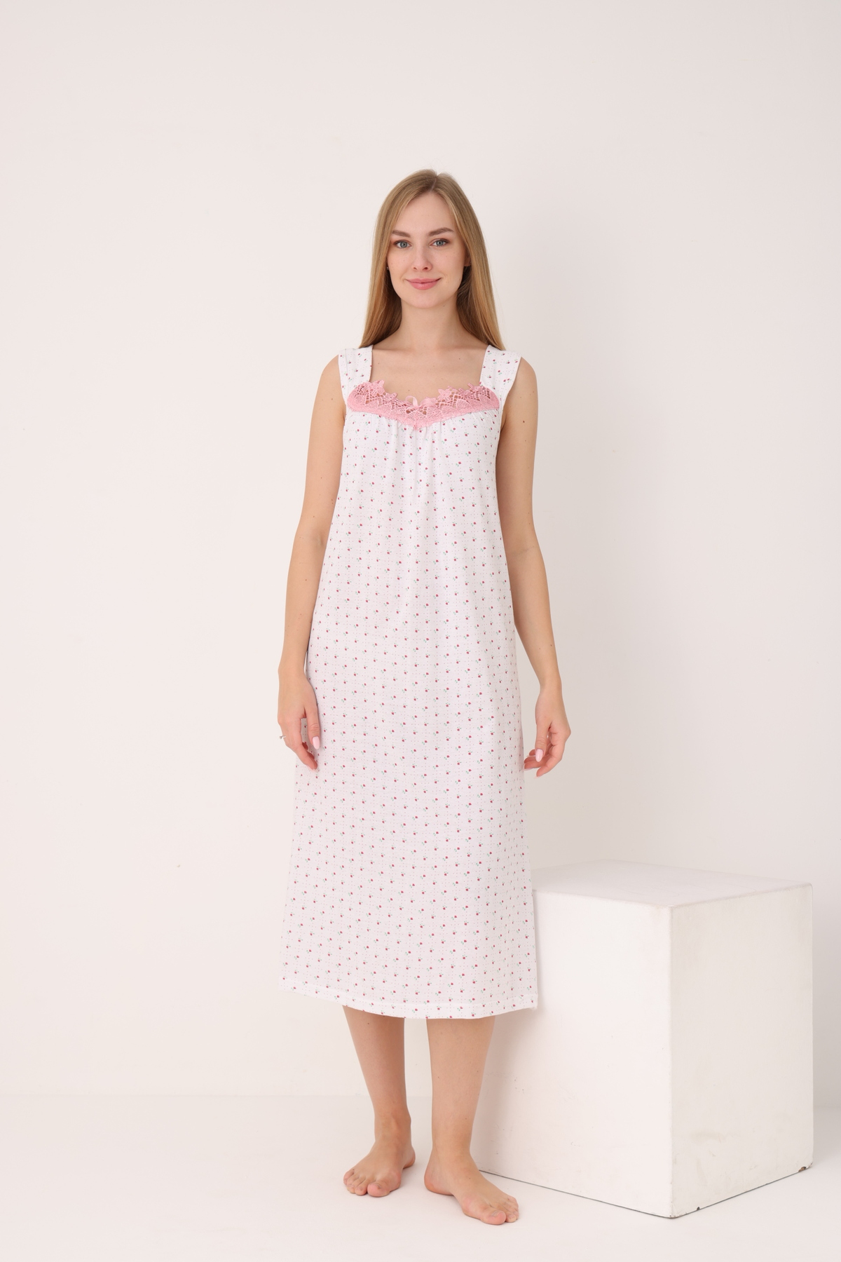 YASAR UNDERWEAR Kadın Dantelli Geniş Askılı Desenli Uzun Gecelik