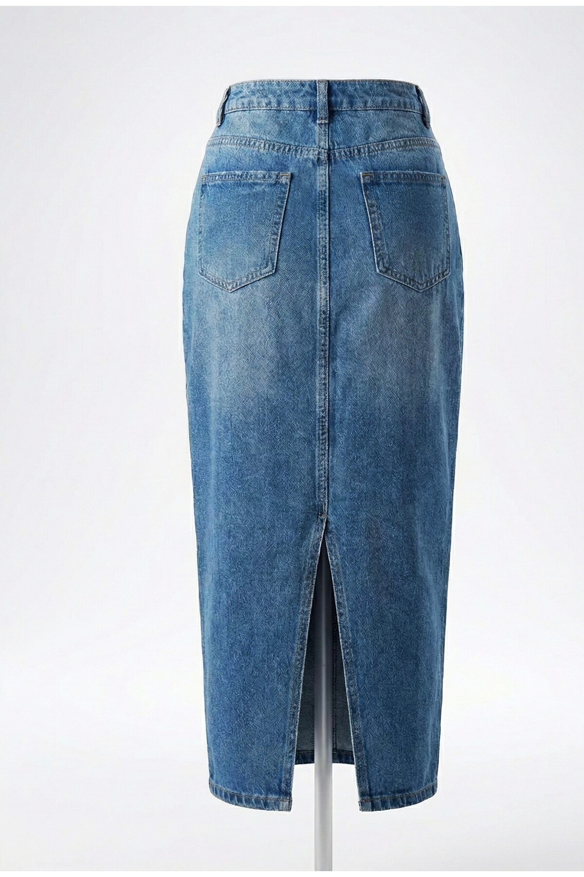 Ore design  Vintage Mavi Yıpratmalı Kadın Yüksek Bel Klasik 5 Cep Denim Etek OYOK26ET2215 - Görsel 5