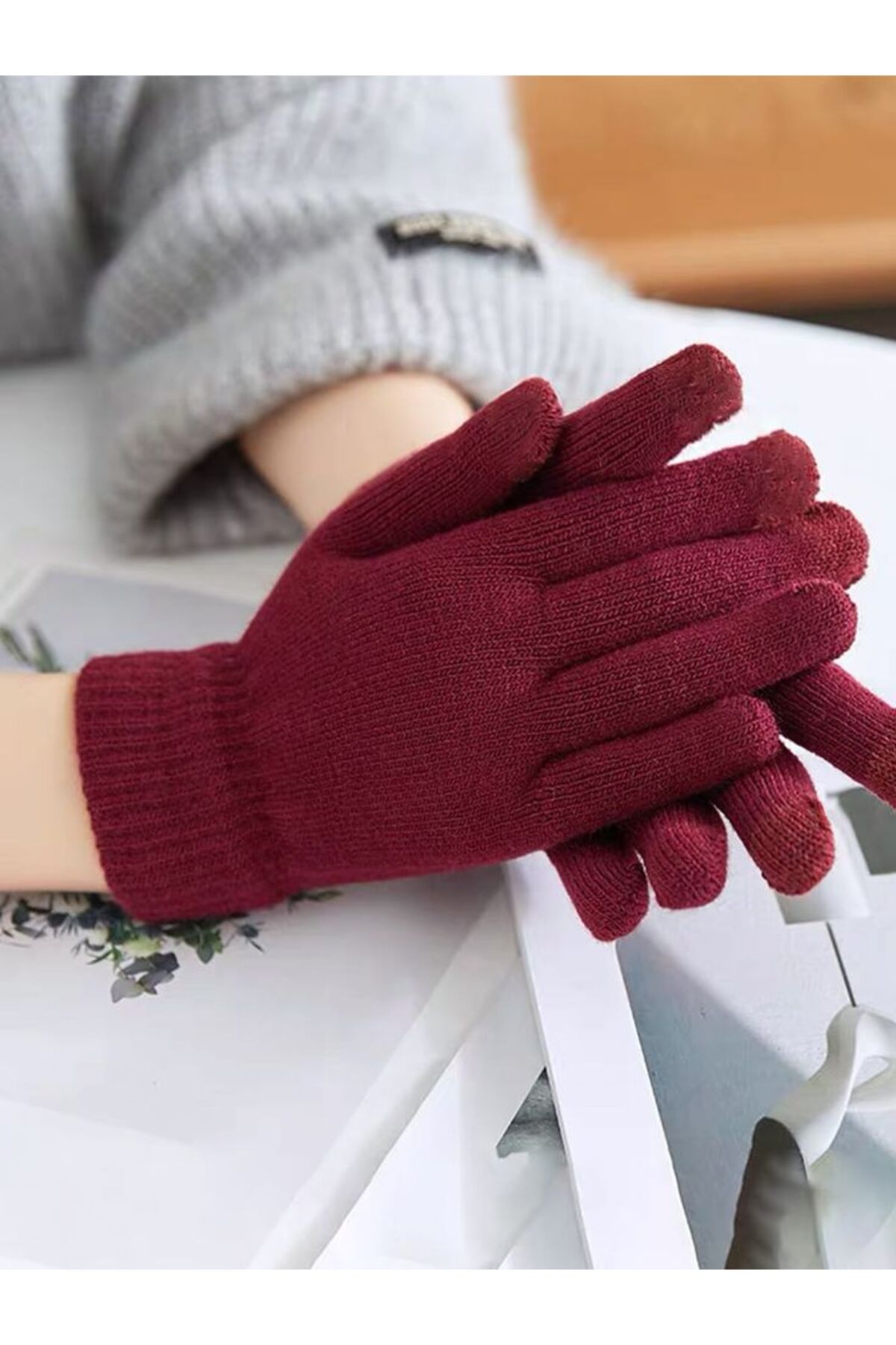 eleven market Kışlık Tiriko Kadın Eldiven Bordo Eldiven görsel 2