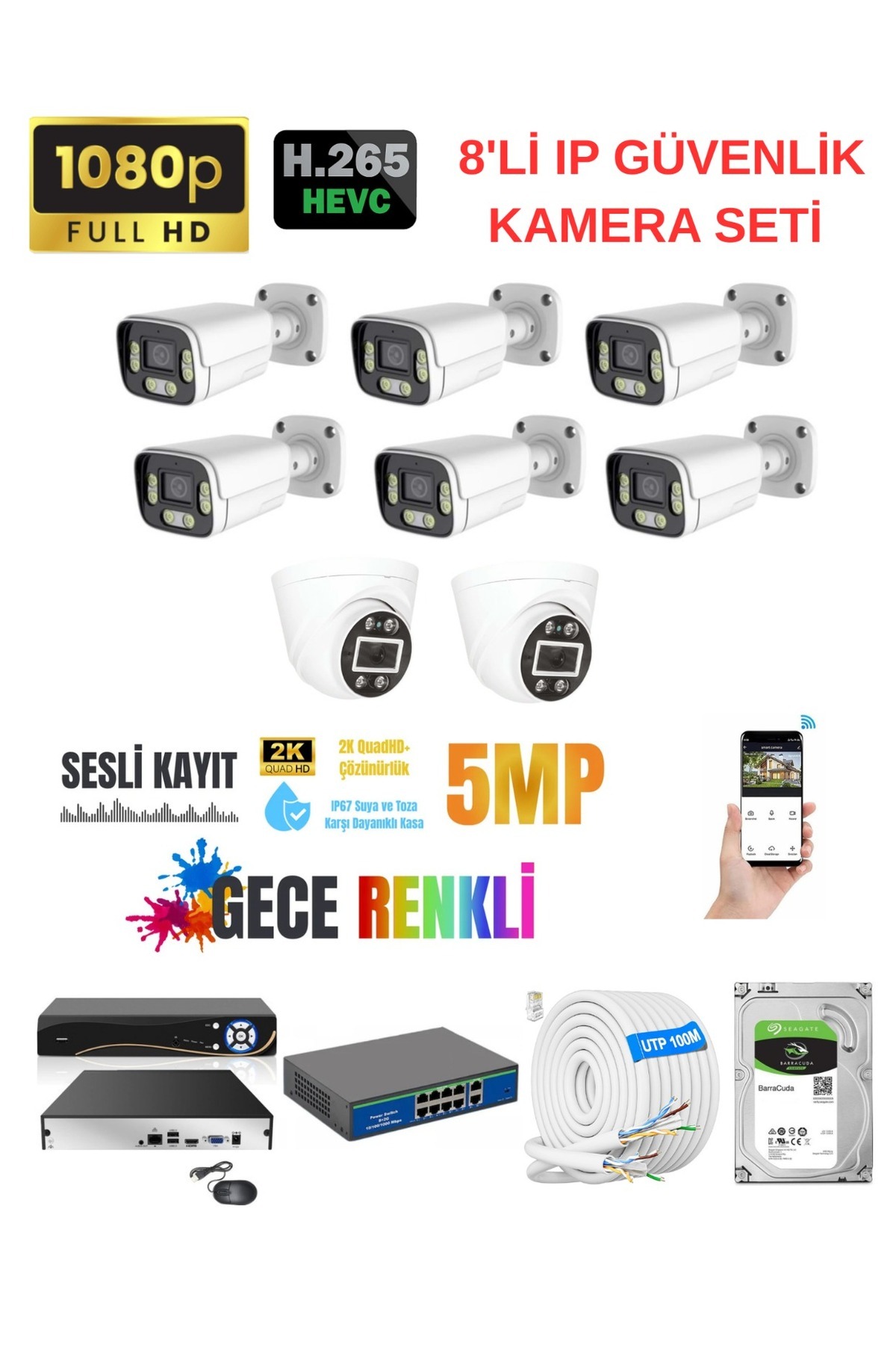 ZTECH 8 KAMERALI 5 MP SESLI GECE RENKLİ İP KAMERA SETİ - Fiyatı