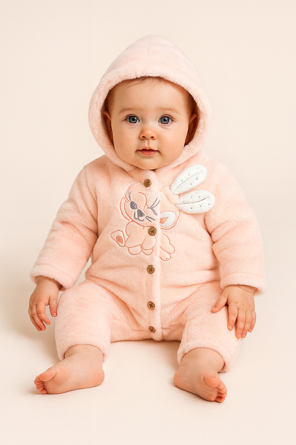 UmBaby Peluş Kapüşonlu Bebek Tulum – Ultra Yumuşak, Soğuk Havalar İçin İdeal %100 Pamuk İç Astar fotoğrafı 2 (önizleme)