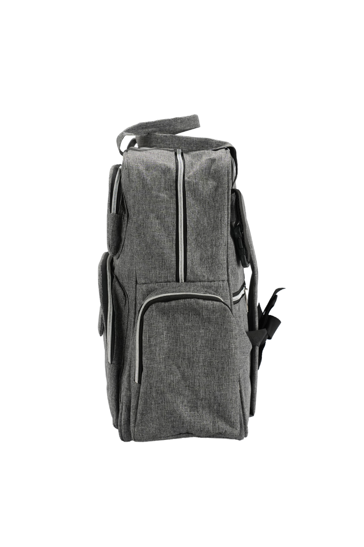 Bagimoo Cepli Anne Bebek Bakım Sırt Çantası Biberon Termoslu Sıvı Geçirmez Bebek Çantası Keten Gri fotoğrafı 3 (önizleme)