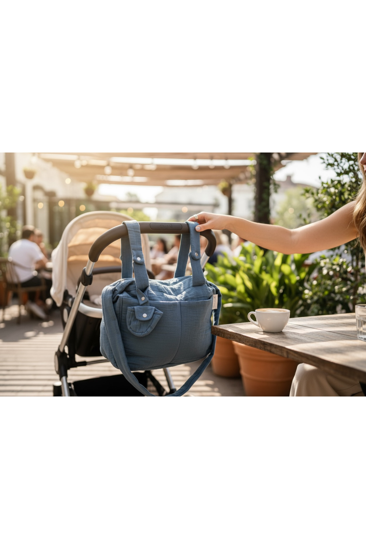Petite Étoile Müslin Anne Bebek Çantası | Bebek Arabasına Asılabilen | Emzik Çantalı | 40x30x14 cm fotoğrafı 4 (önizleme)