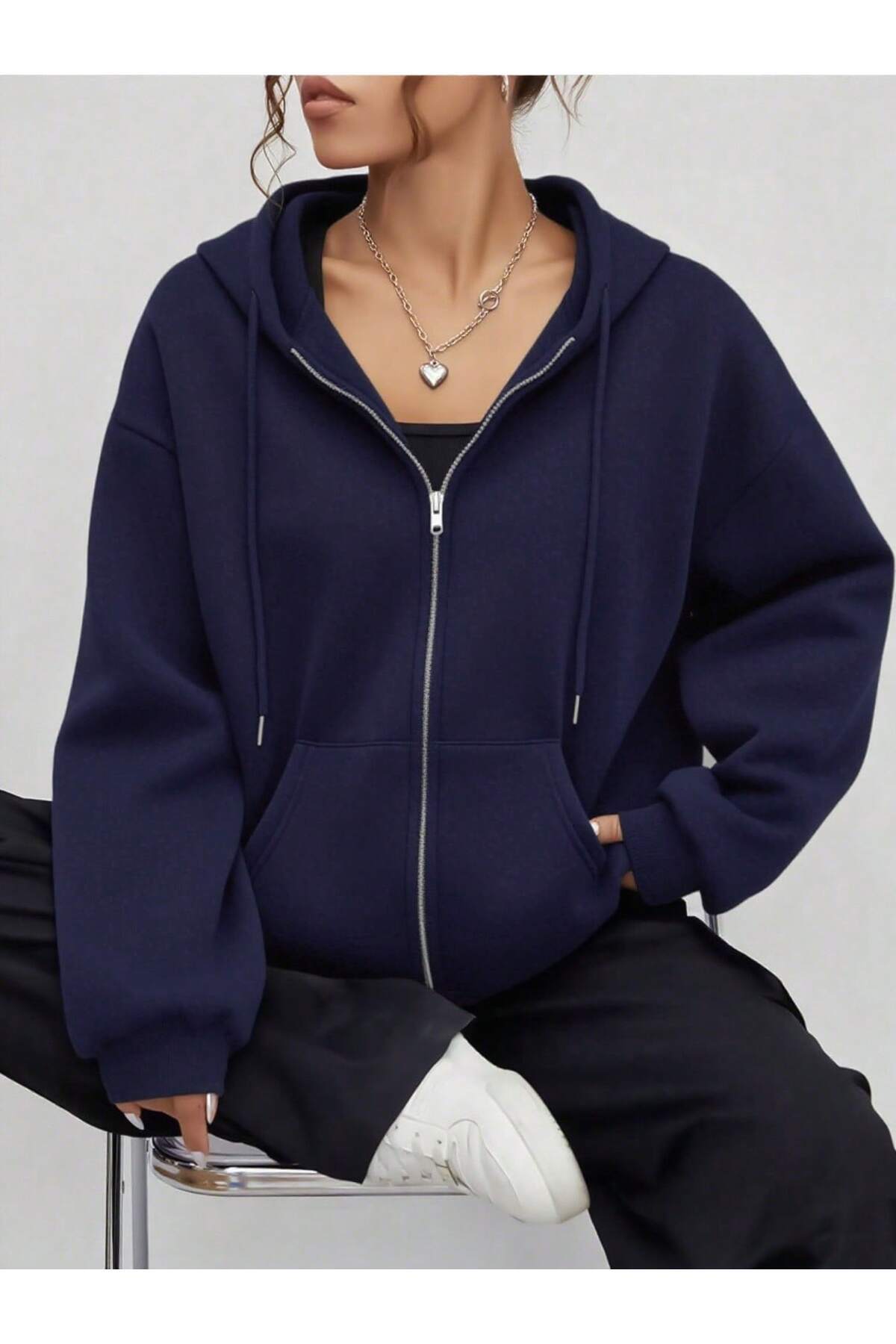 EYAX MODA  KADIN FERMUARLI KAPŞONLU CEKET