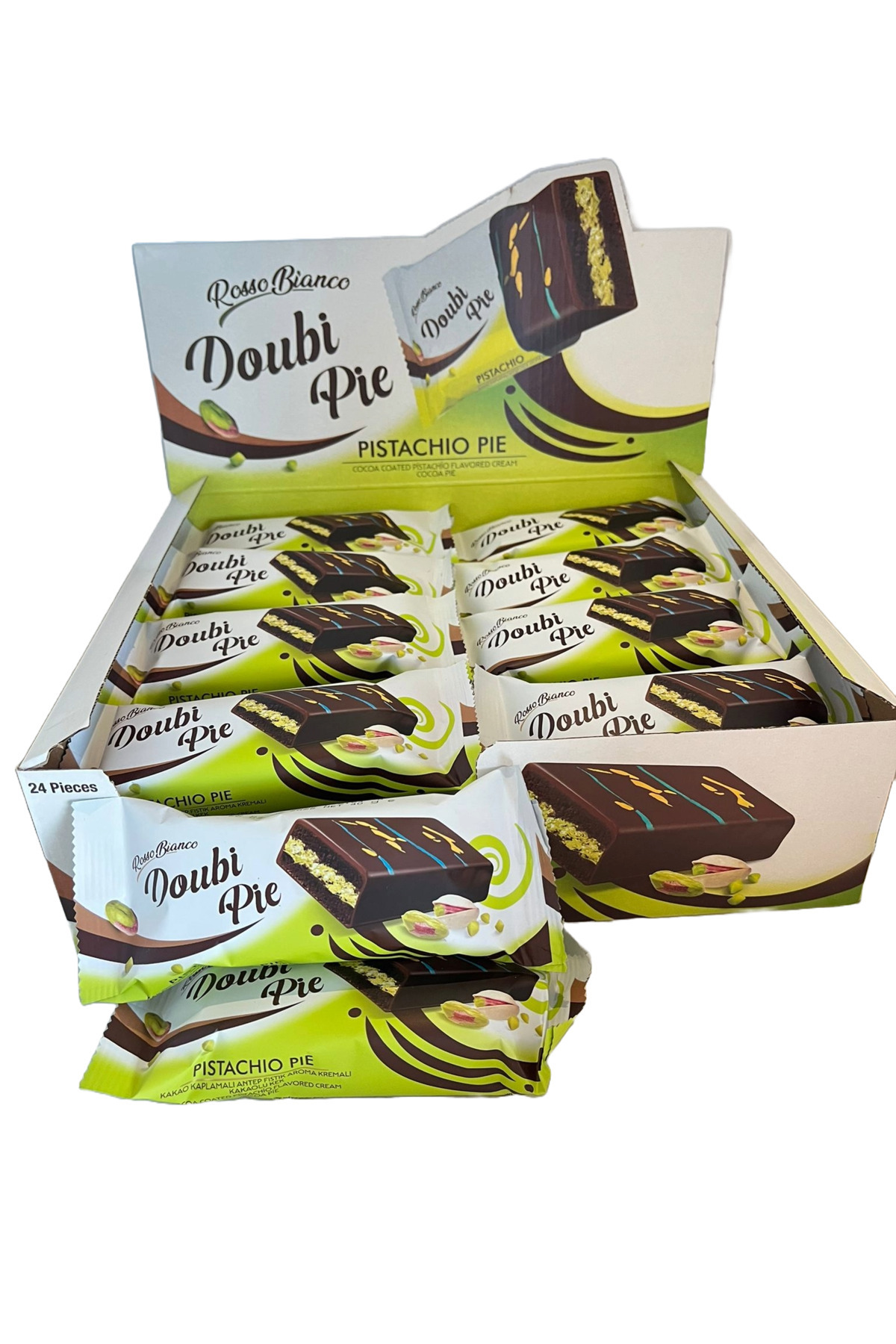 ROSSO BIANCO Doubi Pie Kakao Kaplamalı Antep Fsıtık Aroma Kremalı Kek 40 Gr.*24