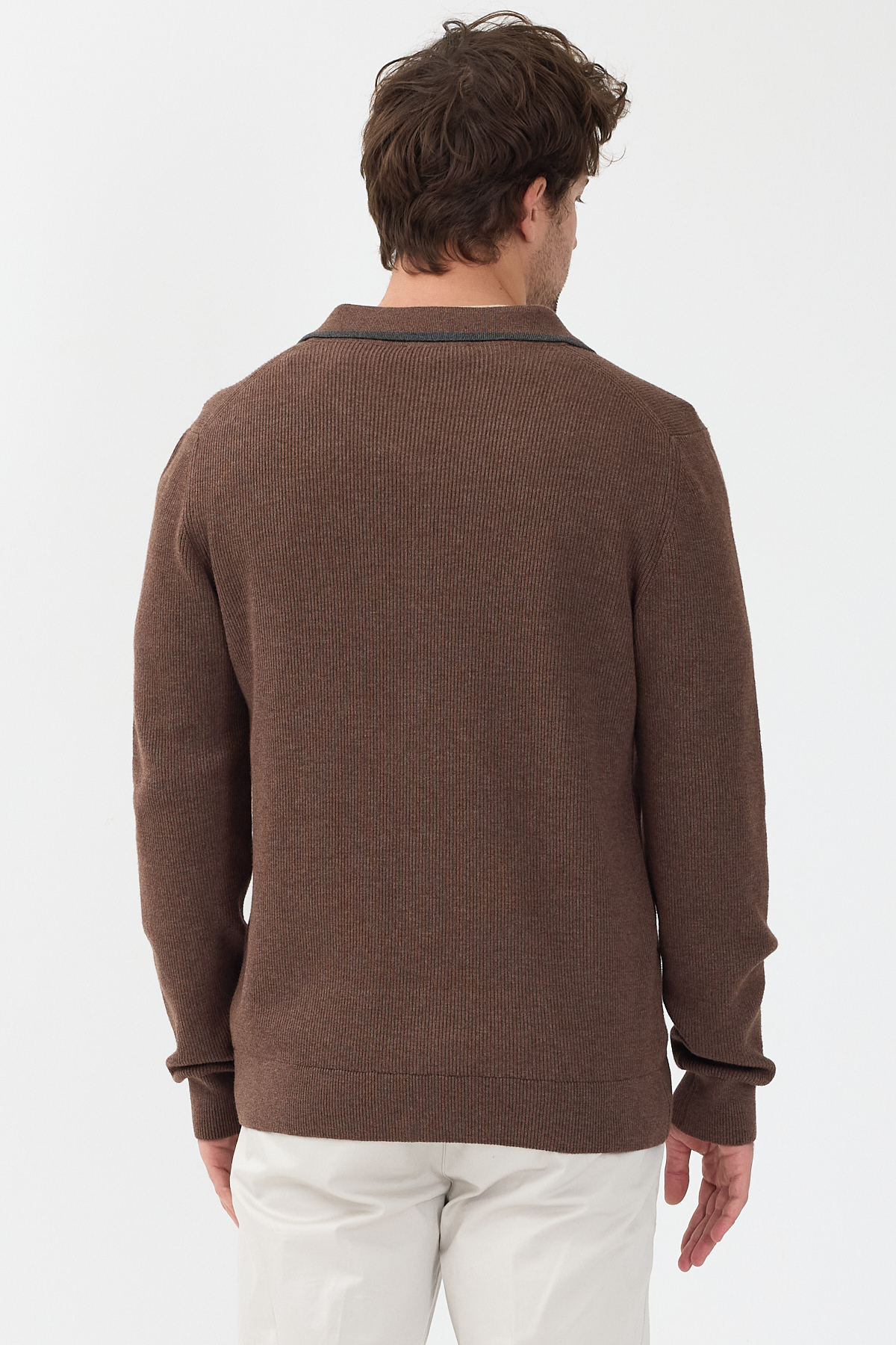 Frappoli  Loix Erkek Kahve Pamuk Karışımlı Selanik Örgü Torba Cepli Triko Hırka - Görsel 8