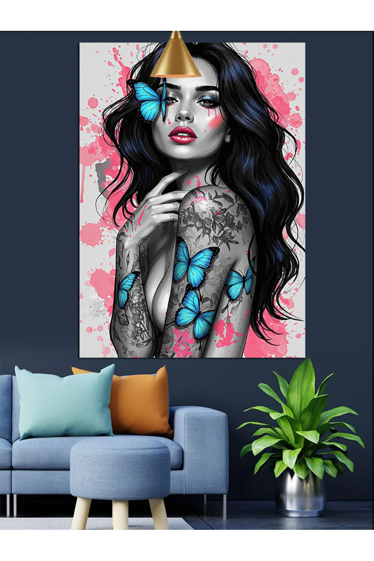 Mavi Kelebekli Yüksek kaliteli yağlı boya dokulu Kanvas Canvas Tablo kanvas tablo canvas tablo duva