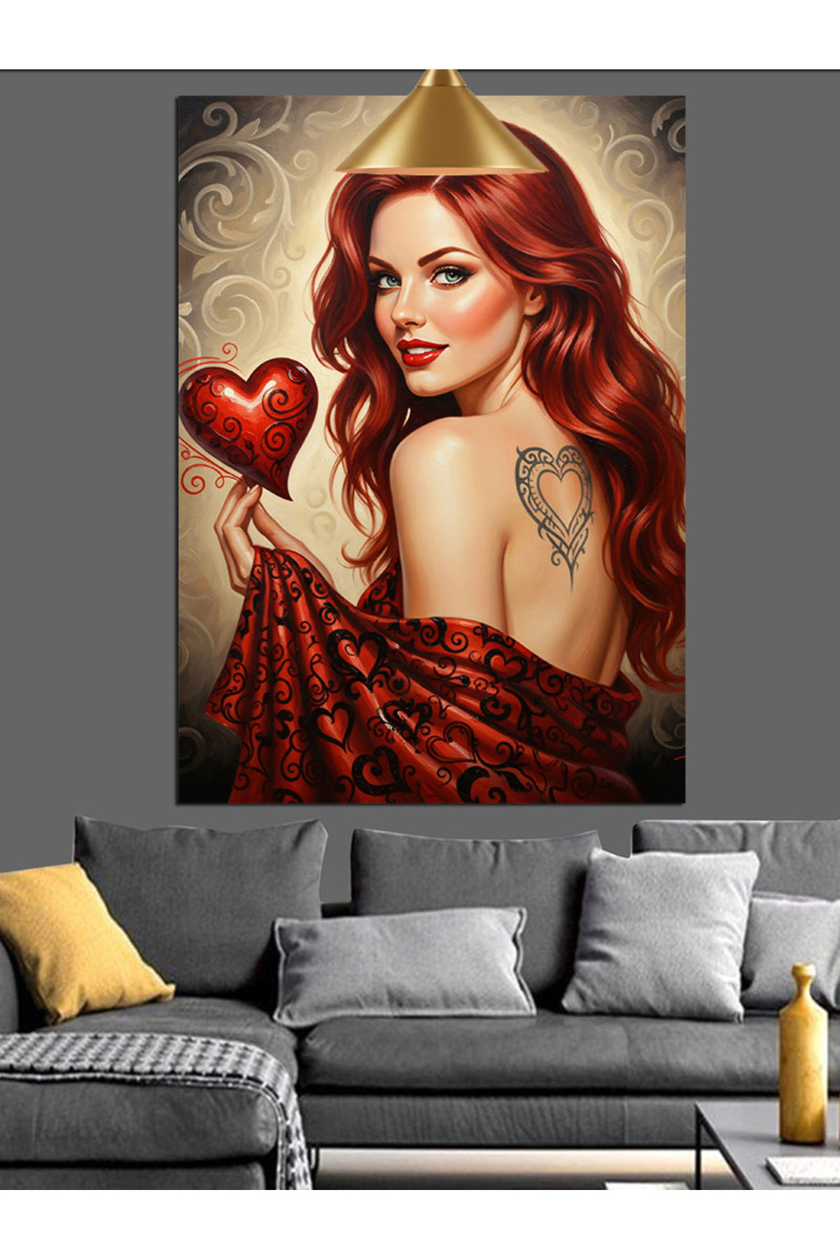 Kırmızı saçlı kalp Yüksek kaliteli yağlı boya dokulu Kanvas Canvas Tablo kanvas tablo canvas tablo