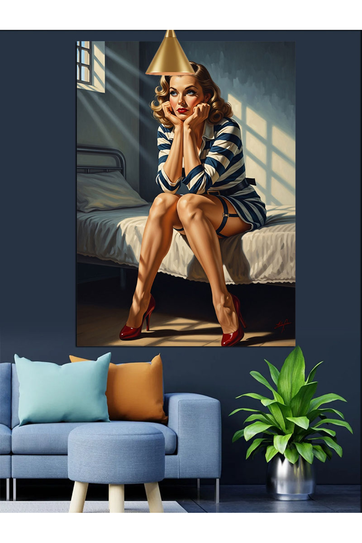 Çizgili elbiseli Yüksek kaliteli yağlı boya dokulu Kanvas Canvas Tablo kanvas tablo canvas tablo du