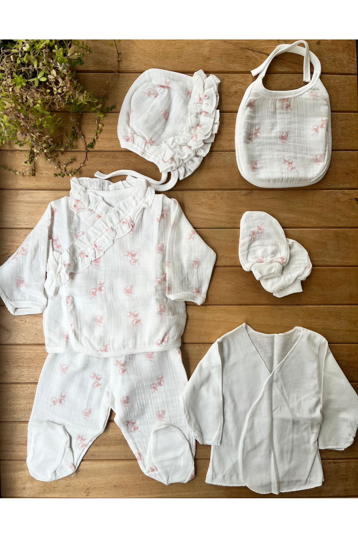 Zıpır %100 Pamuk Yenidoğan Kız Bebek Hastane Çıkış Seti 10 Parça – Müslin Pembe fotoğrafı 2 (önizleme)