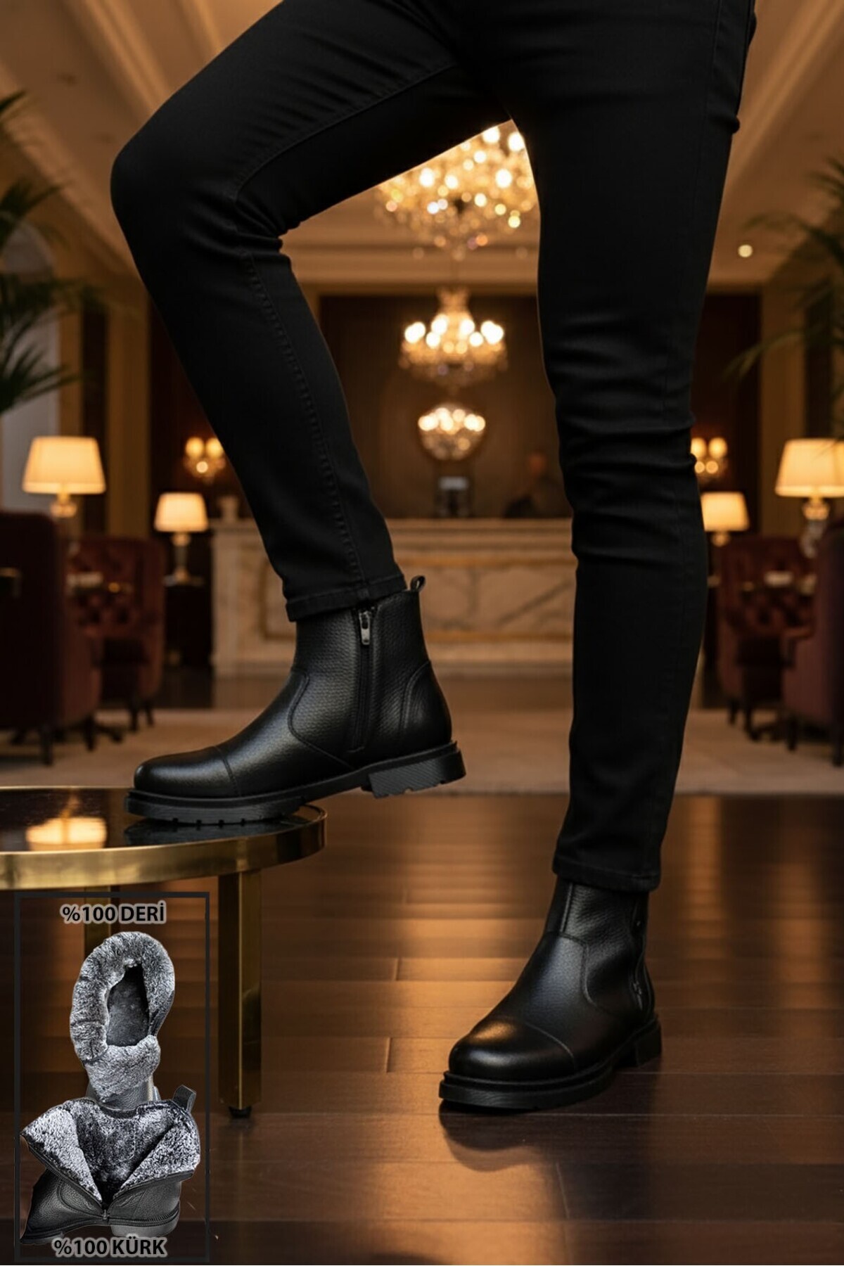 BIG KING İçi Kürklü Fermuarlı Chelsea Hakiki Deri Erkek Bot