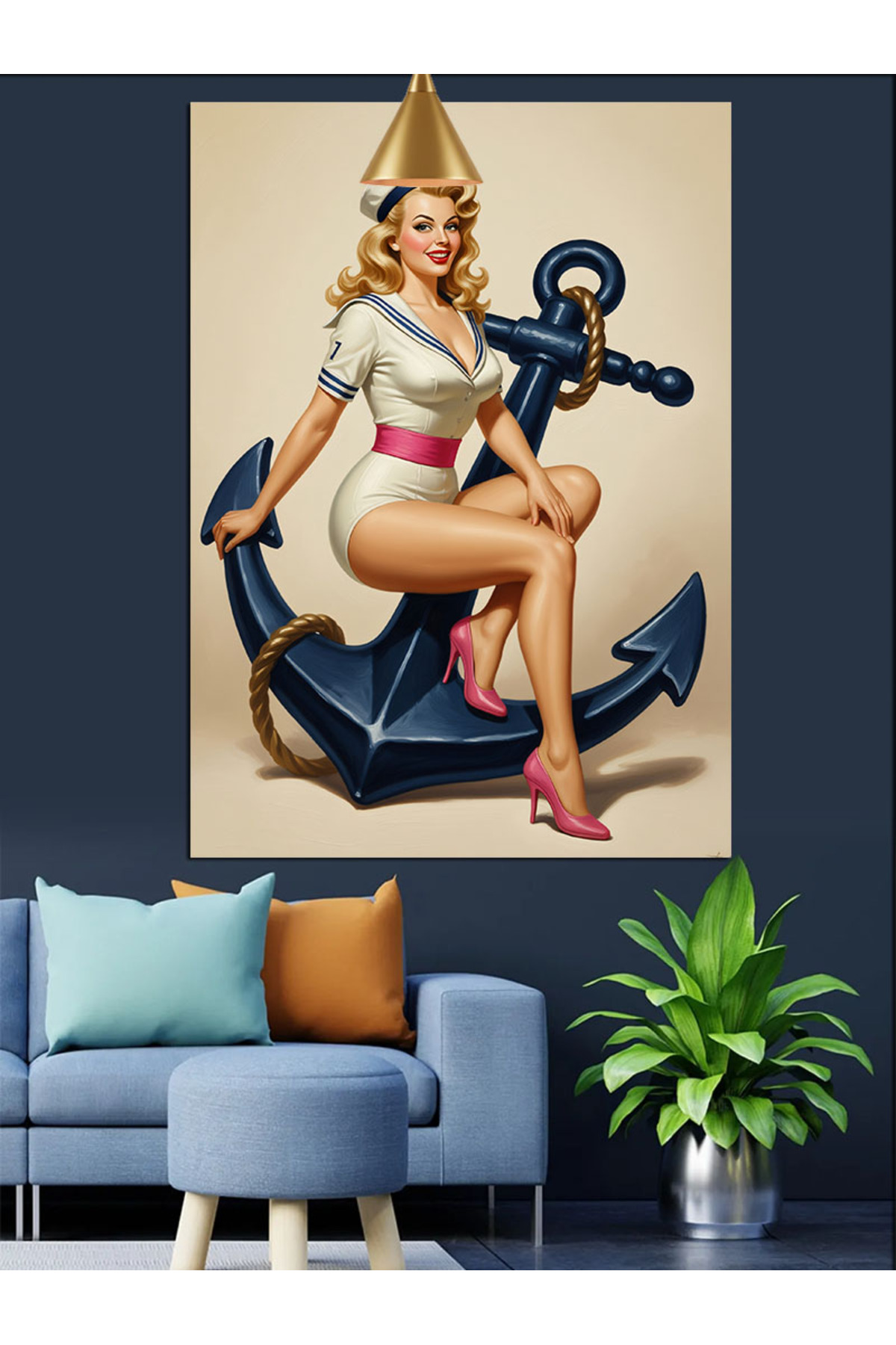 Denizci kız pin-up Yüksek kaliteli yağlı boya dokulu Kanvas Canvas Tablo kanvas tablo canvas tablo