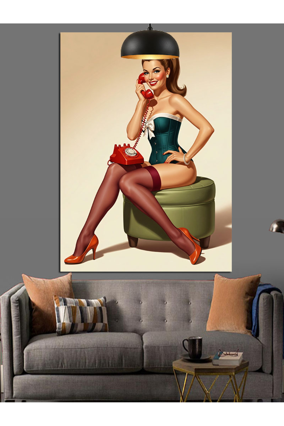 Pin-up kız retro Yüksek kaliteli yağlı boya dokulu Kanvas Canvas Tablo kanvas tablo canvas tablo du