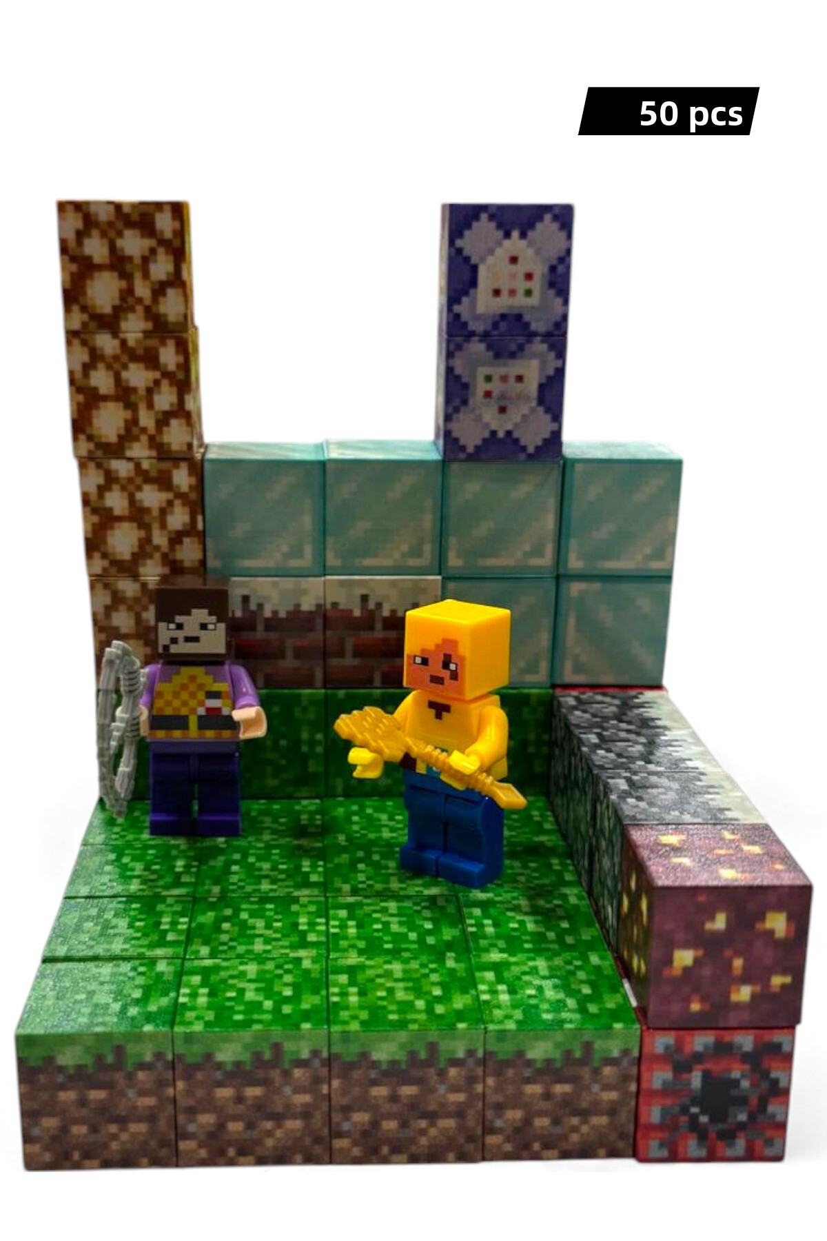 مغناطیسی آموزشی ۵۰ تکه بلوک با لوازم جانبی – بلوک‌های مغناطیسی همراه با جعبه مغناطیسی