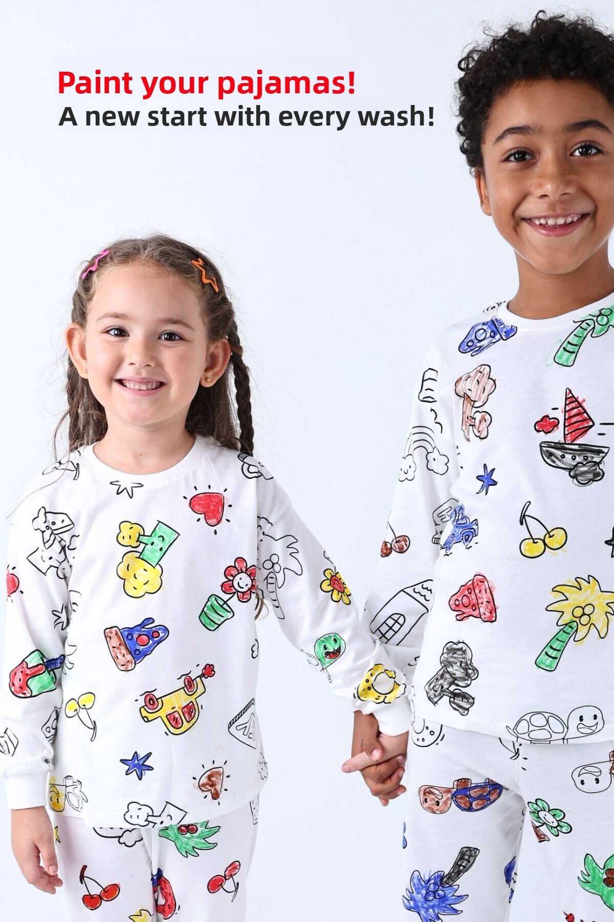 ZUZUNGA Sada dětského pyžama s dlouhými rukávy, které lze malovat, a dárkové pero na malování s nejroztomilejšími figurkami