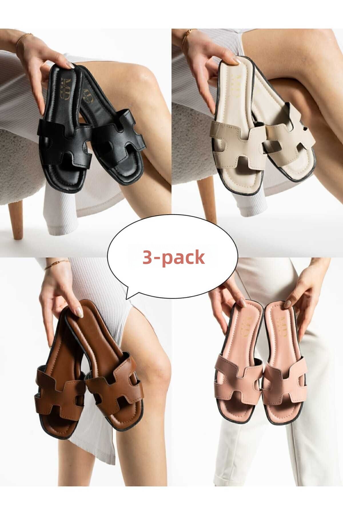 Moda Devrin 3-pak damskich kapci z odkrytym przodem i bokiem, do użytku na ze...