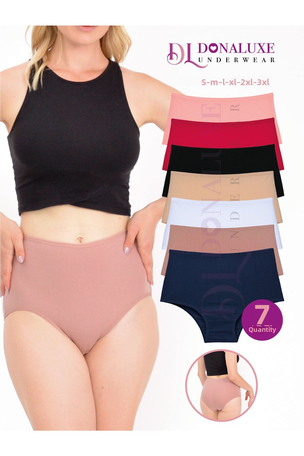 Donaluxe Women's Panties, Women's High Waist Cotton Hipster Panties Pack of 7