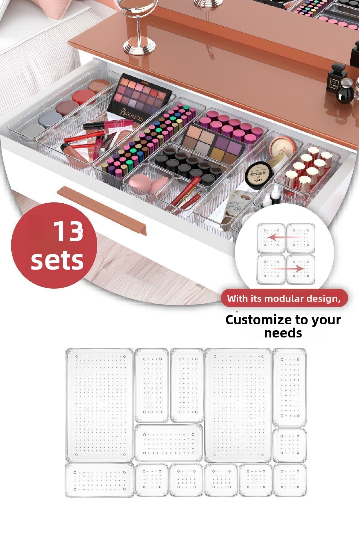 Vienev Органайзер за чекмеджета на шкафа от 13 части - за прибори за кухненско чекмедже