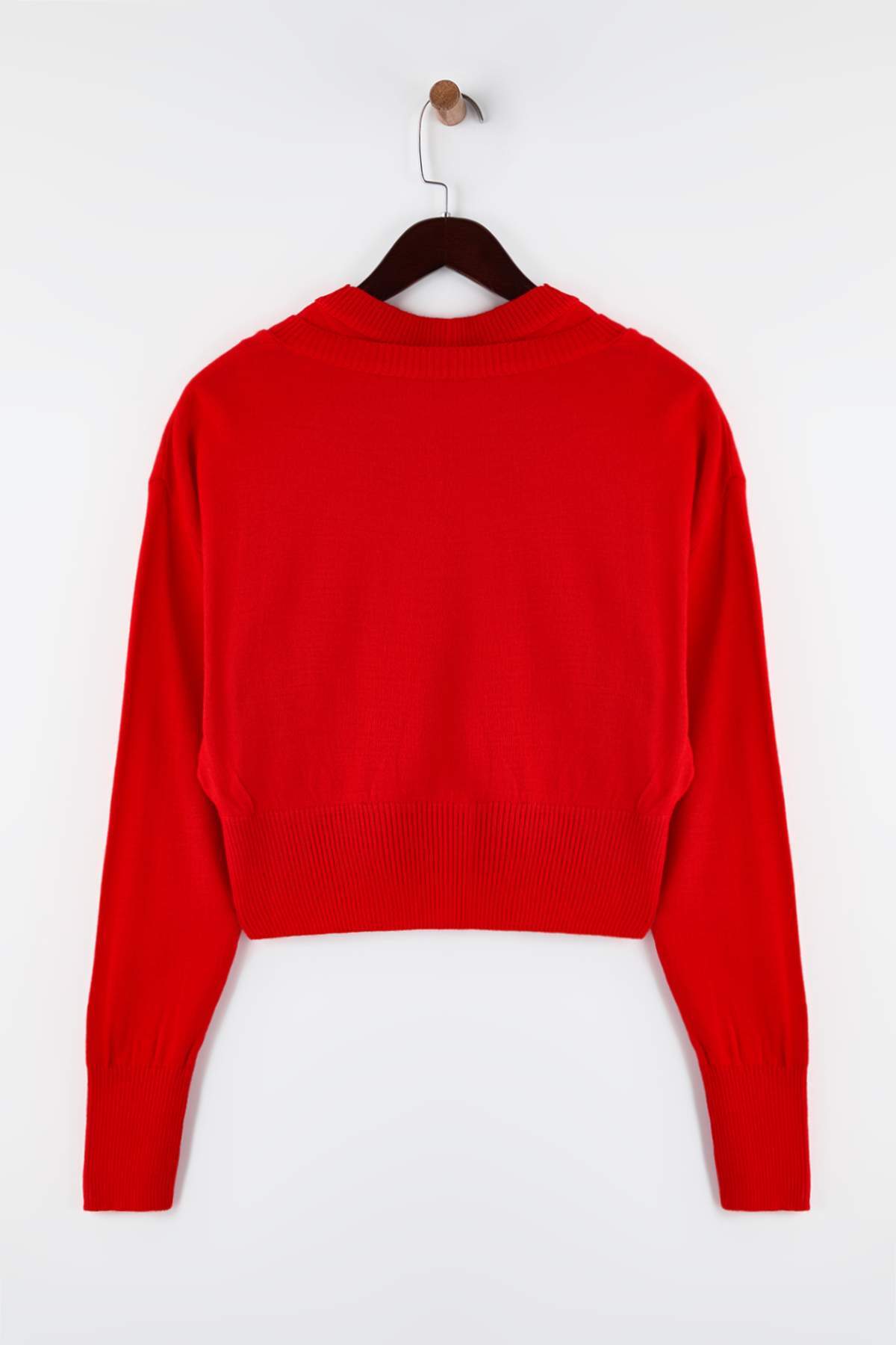 Trendyolmilla  Kırmızı Bisiklet Yaka Birleşik Bluz-Hırka Triko Kazak TWOAW26KZ00280 - Görsel 7