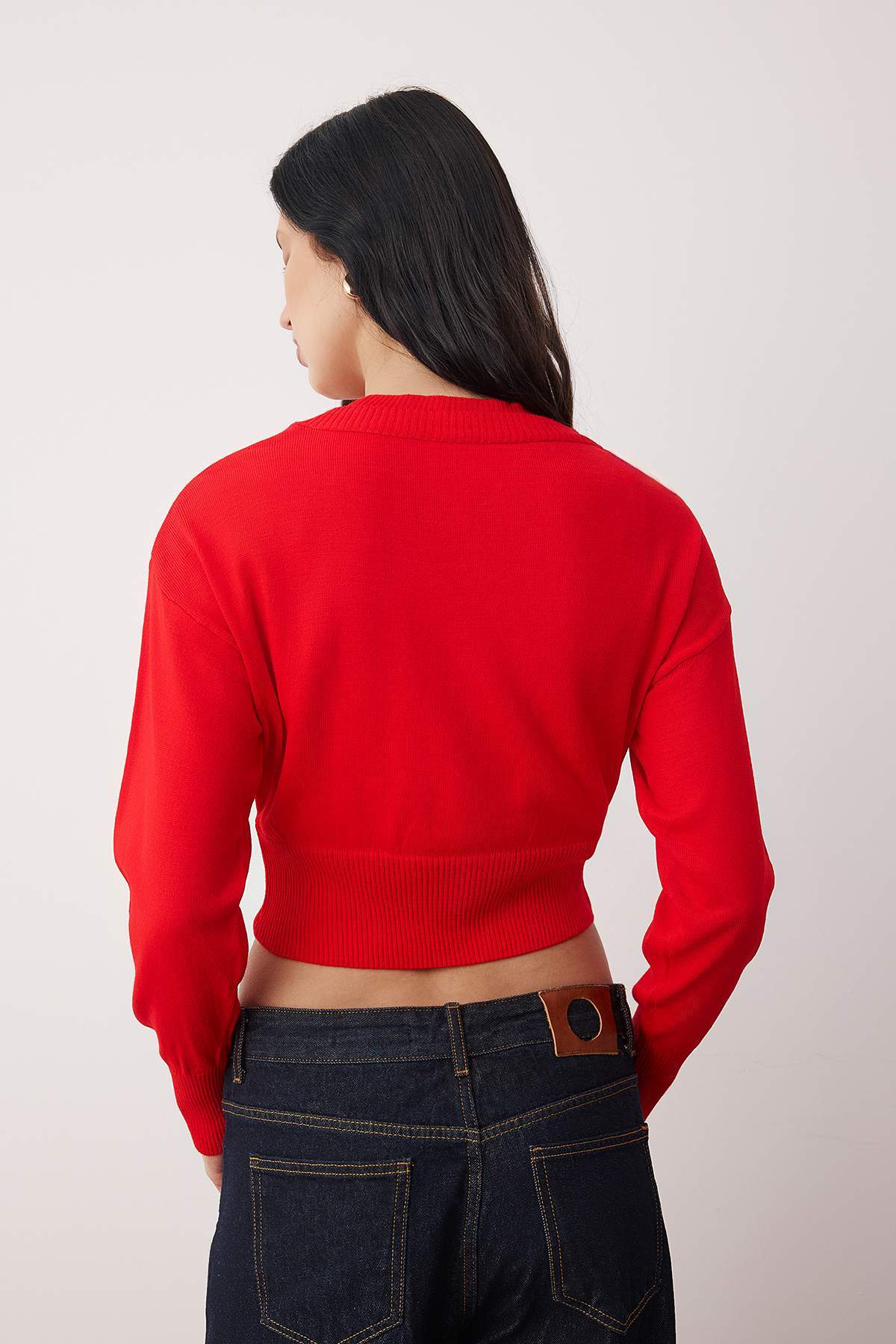 Trendyolmilla  Kırmızı Bisiklet Yaka Birleşik Bluz-Hırka Triko Kazak TWOAW26KZ00280 - Görsel 4