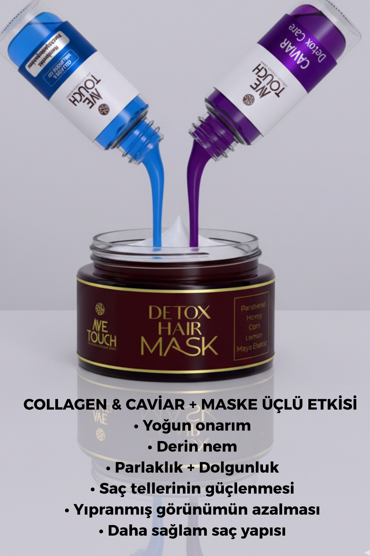 Detox Hair Maske & Caviar Detox Care Ekstrat & Collagen & Hyaluronik Asit Ekstrat Saç Bakım Seti — 07 — تصویر 5 از 7