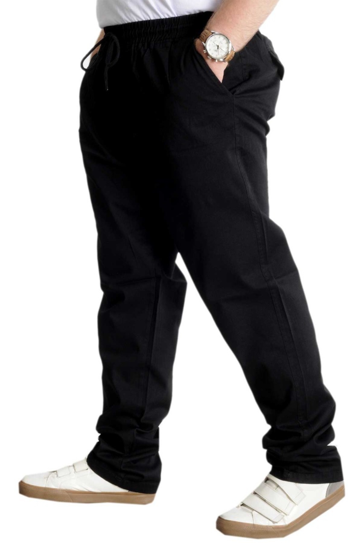 ModeXL Mode Xl Büyük Beden Pantolon Gabardin Kargo Düz Paça Jogger Doğa 21928 Siyah görsel 3