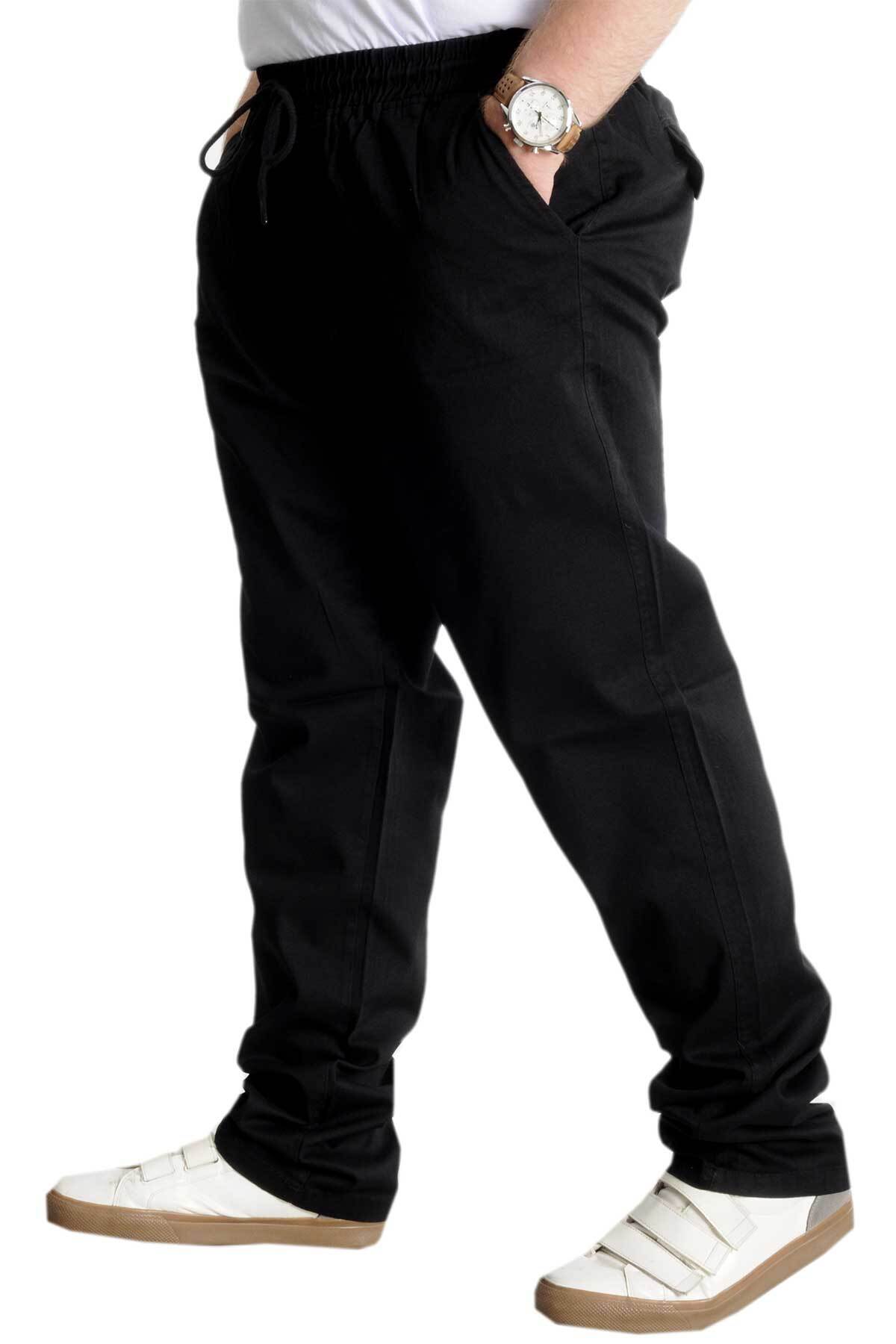ModeXL Mode Xl Büyük Beden Pantolon Gabardin Kargo Düz Paça Jogger Doğa 21928 Siyah görsel 2