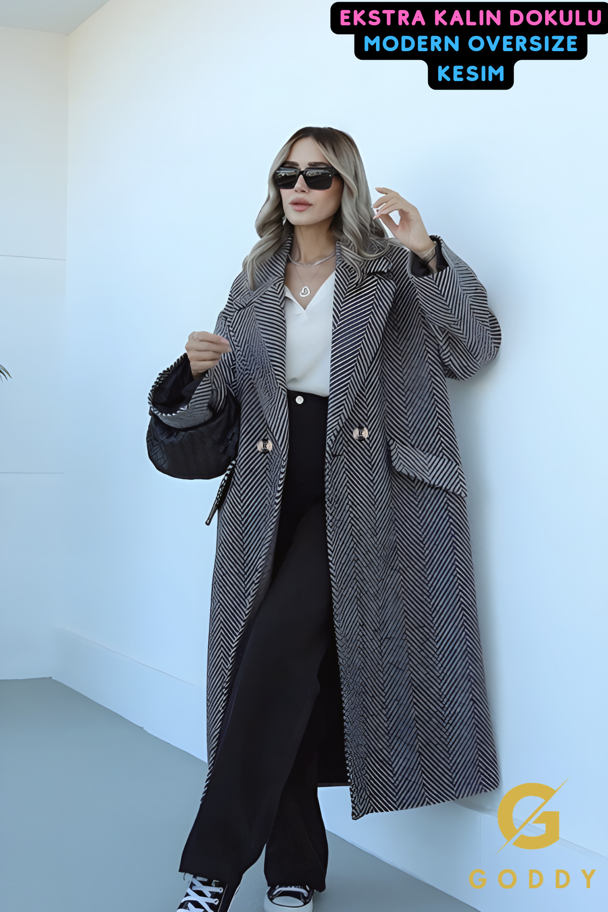 Genel Markalar  Balık Sırtı Kaşe Kaban - Görsel 3