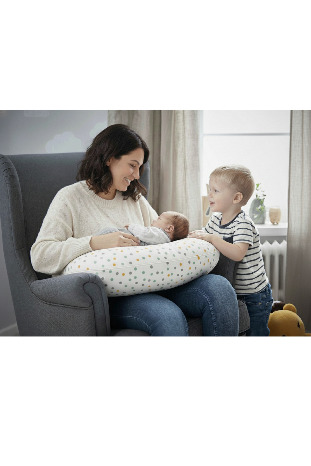 ngn collection Emzirme Yastığı, Yıkanabilir Fermuarlı Bebek Destek Minderi, Büyük Boy Pamuk Puantiye Hamile Destek fotoğrafı 5 (önizleme)