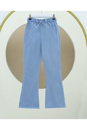 Modamorfo Ispanyol Paça Bağcık Detaylı Kot Pantolon -Açık Mavi