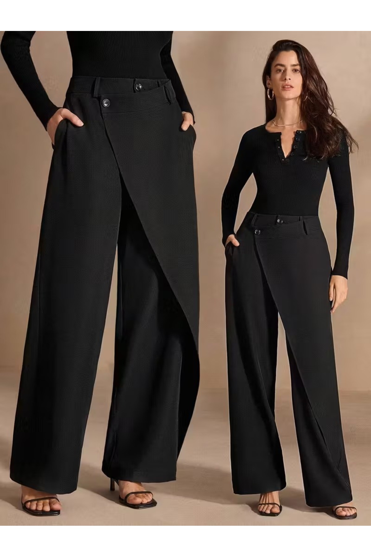 Etos  Kadın Trend Model Asimetrik özel Tasarım Yuksek Bel Palazzo Pantolon - Görsel 6